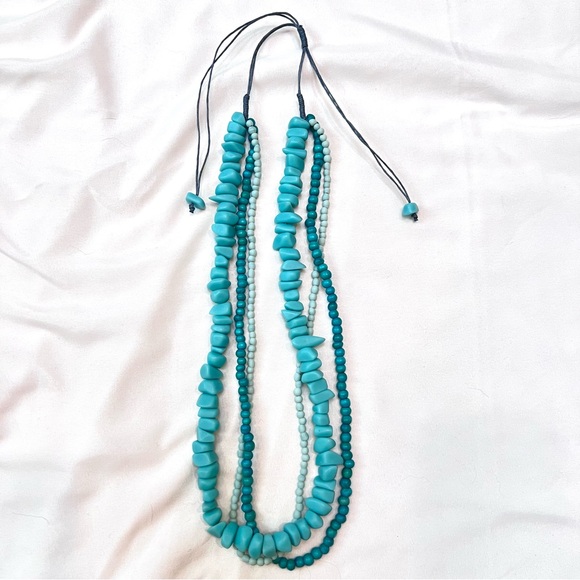 Jewelry - Multi-strand Turquoise-look Necklace Unique Chunky Adjustable Blue Green
